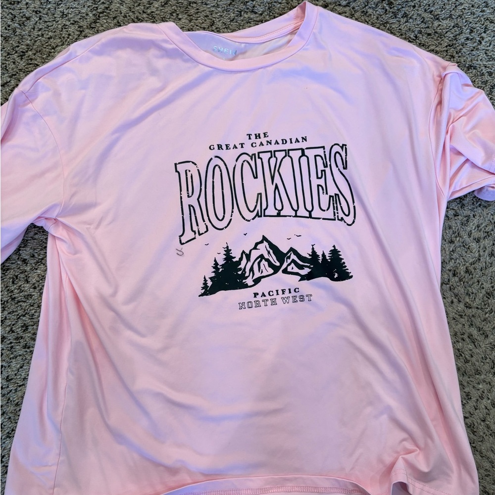 Pink Graphic Tee with Rockies Print